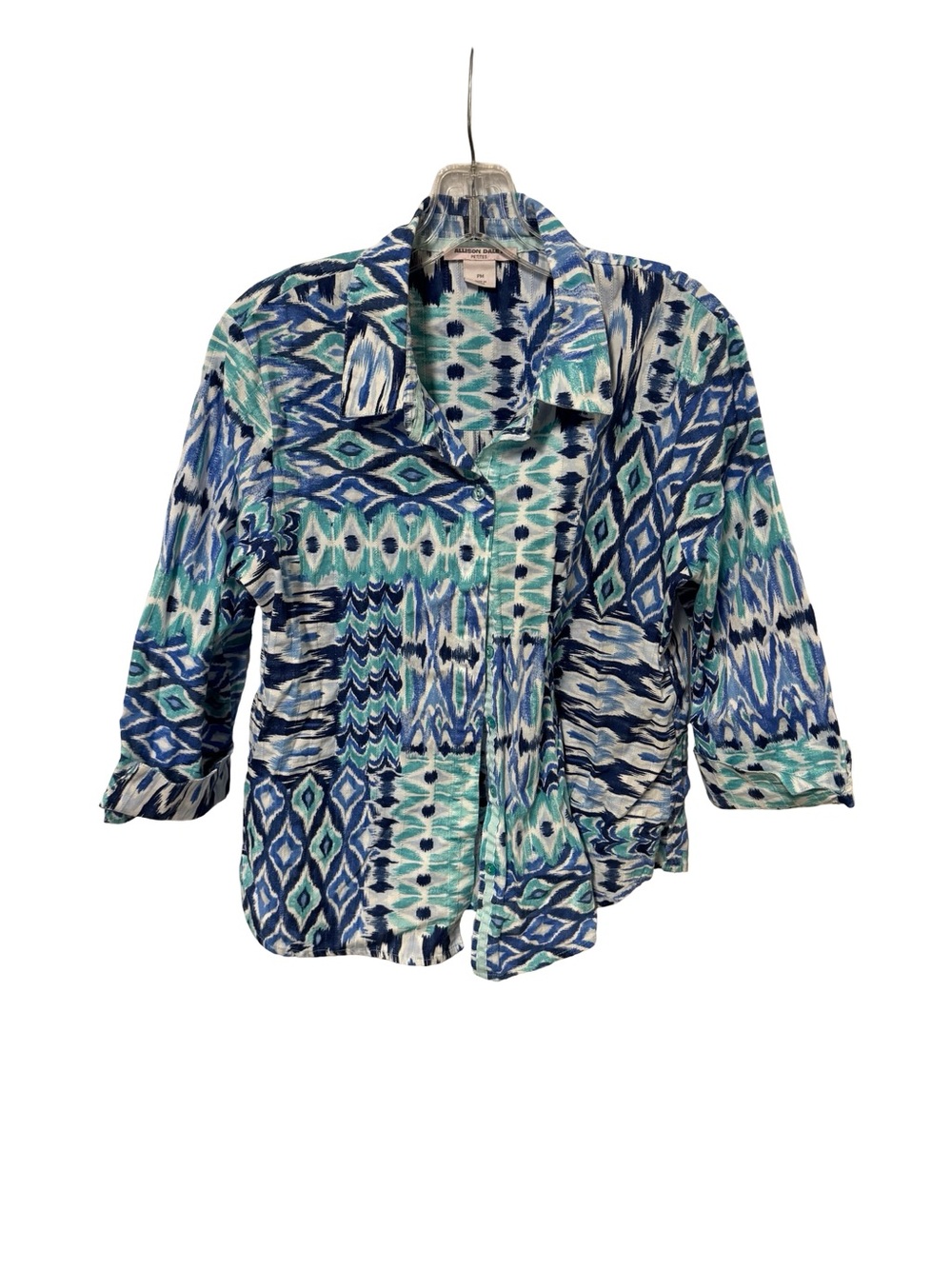 Allison Daley Blue Green Printed Button Down Shirt